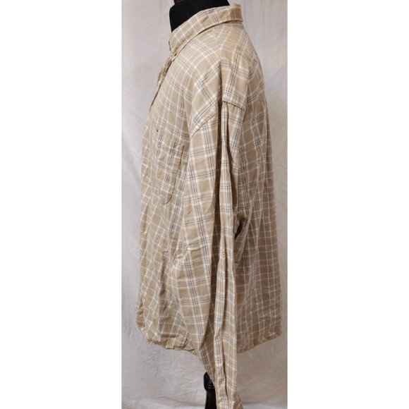 Eddie Bauer Mens XL Beige Stripe Long Sleeve Button Down Flannel Shirt - Picture 5 of 10